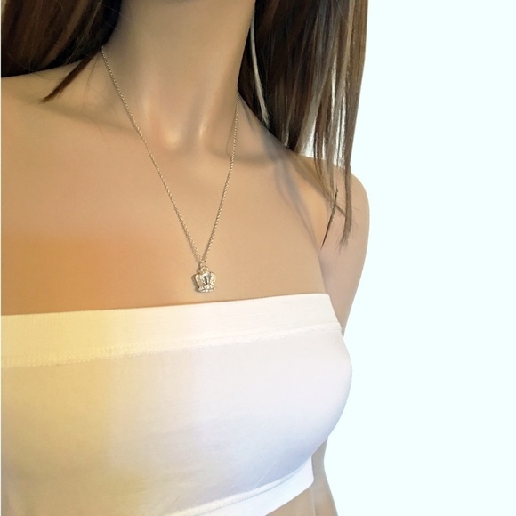 SILVER Plate Necklace Chain Coronation Crown Jewels Royalty 3-D Pendant - Picture 3 of 6